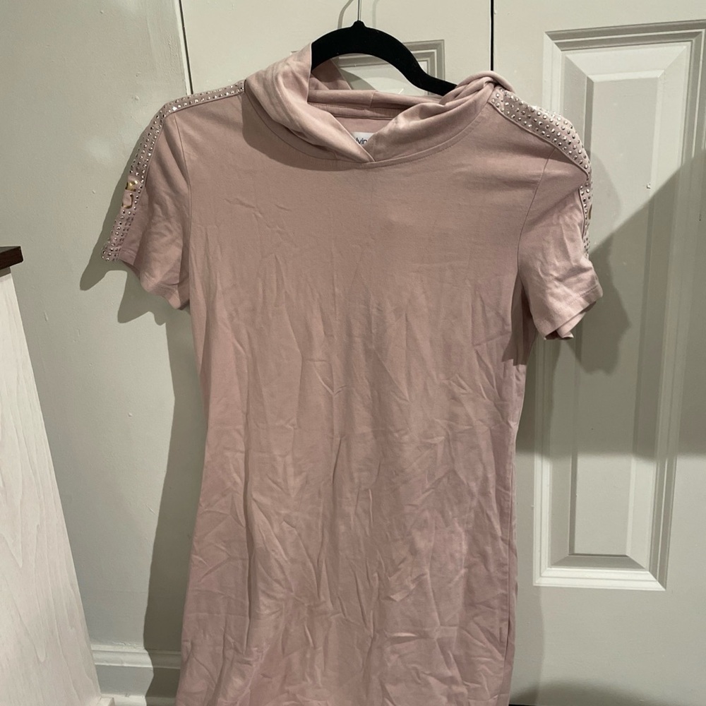 Calvin Klein Blush Mini Dress with Embellished Shoulders